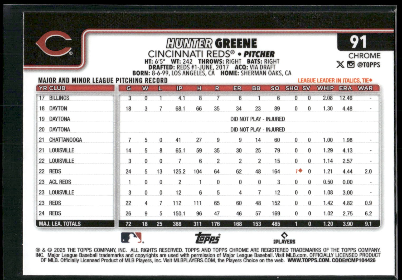 2025 Topps Chrome #91 Hunter Greene
