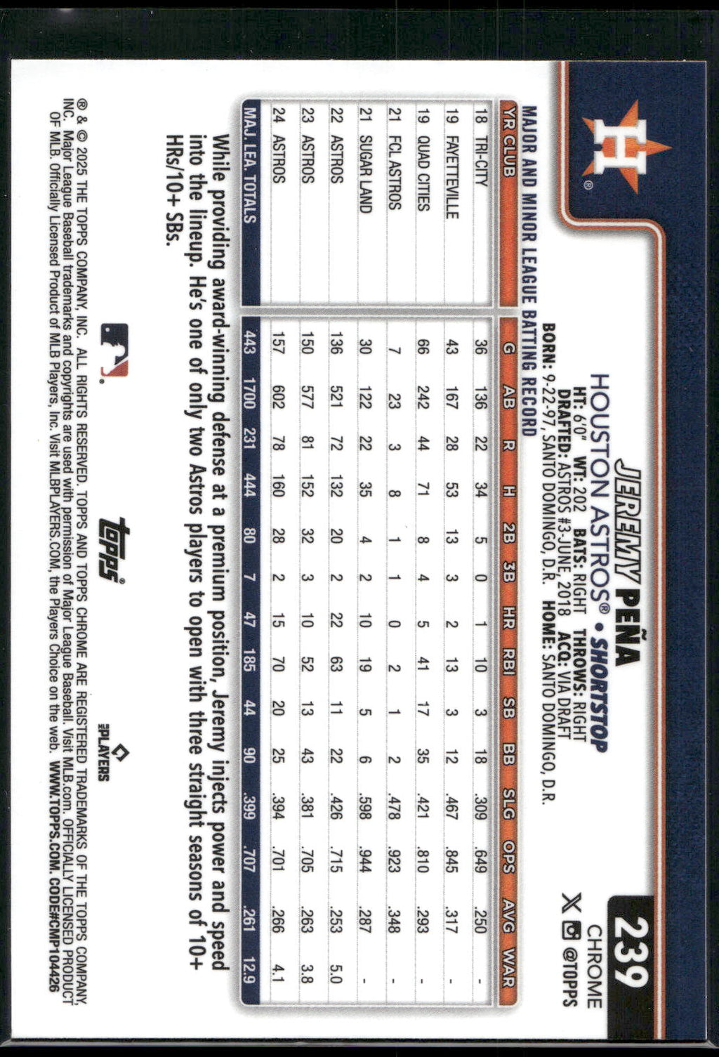 2025 Topps Chrome #239 Jeremy Peña