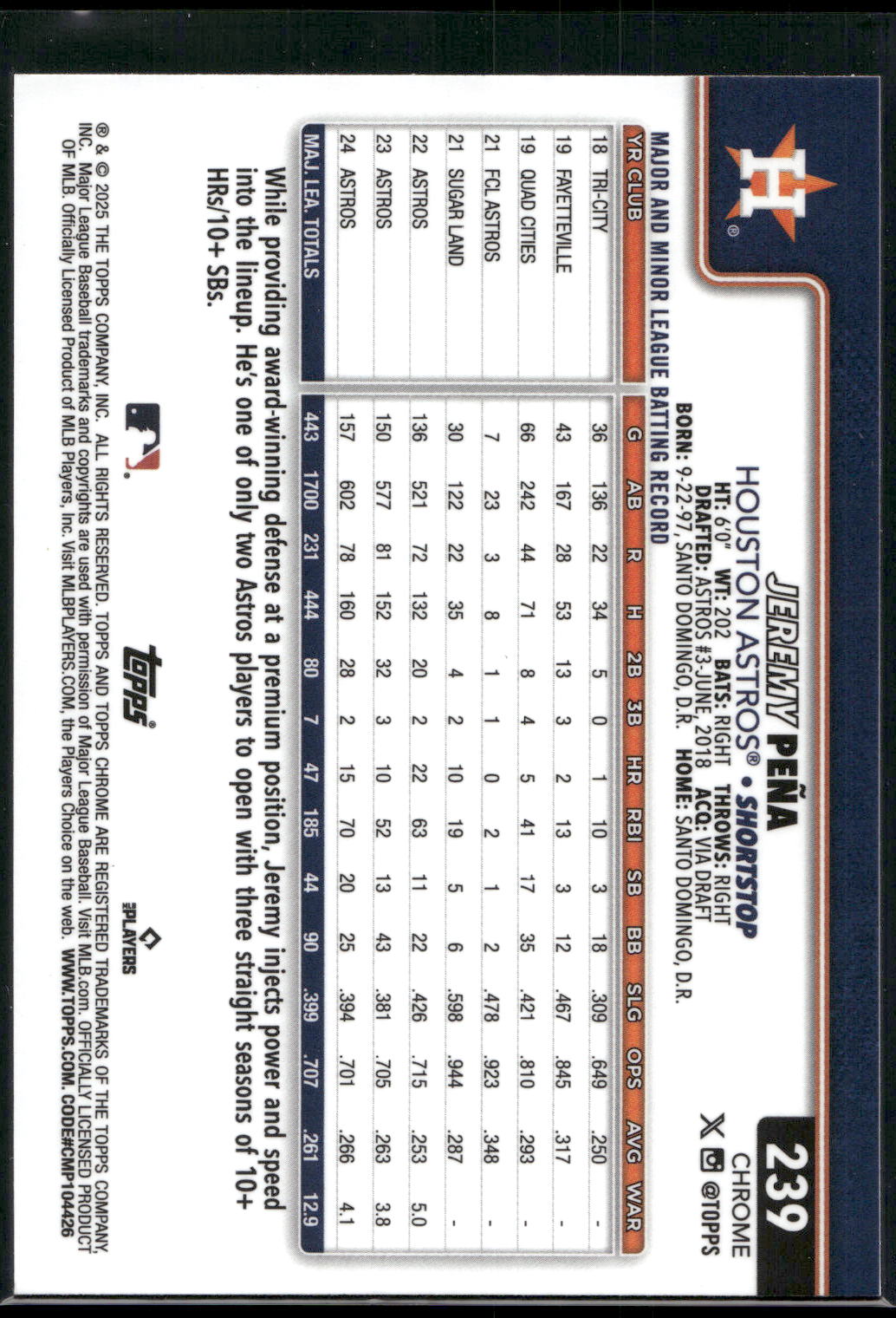 2025 Topps Chrome #239 Jeremy Peña