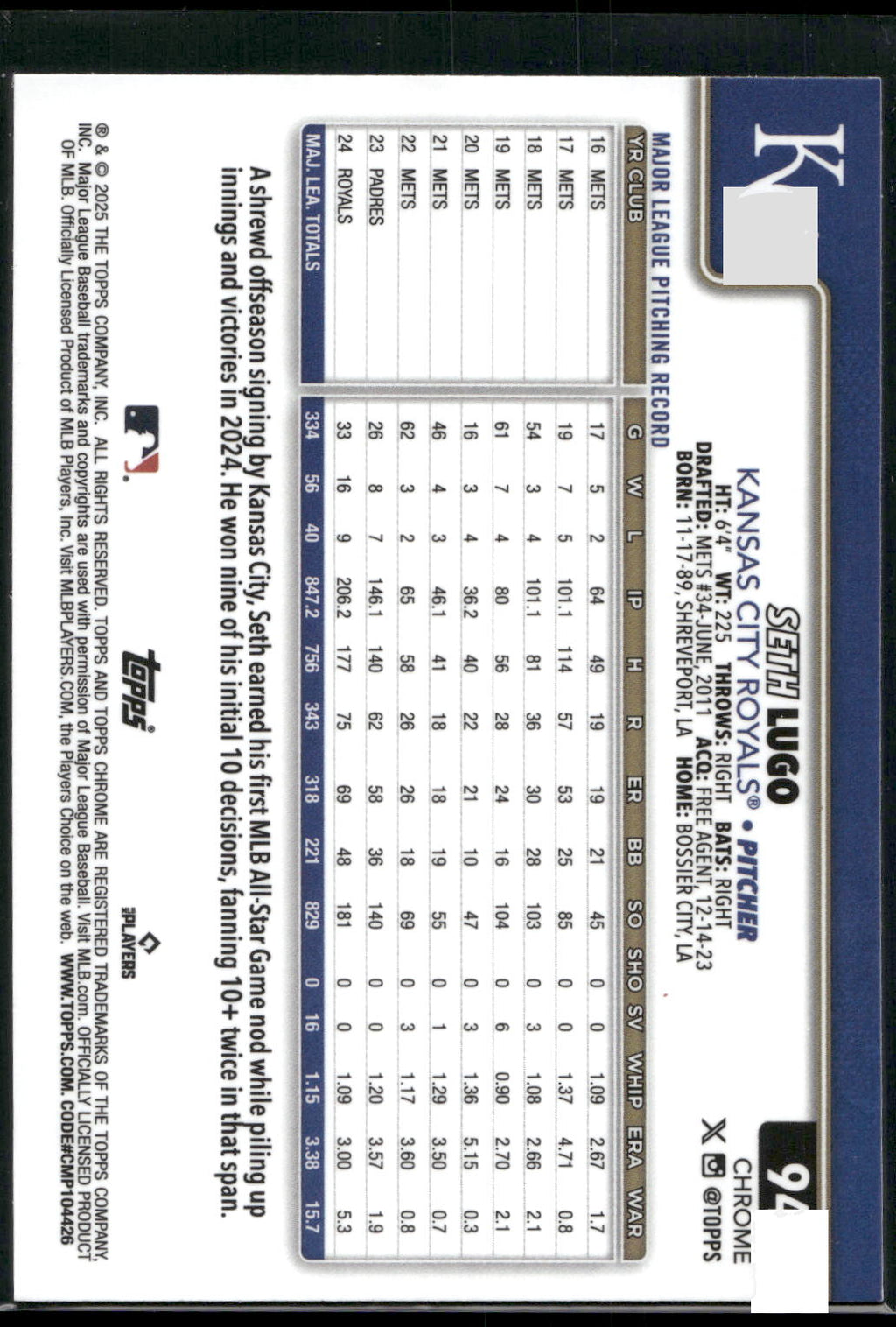 2025 Topps Chrome #94 Seth Lugo