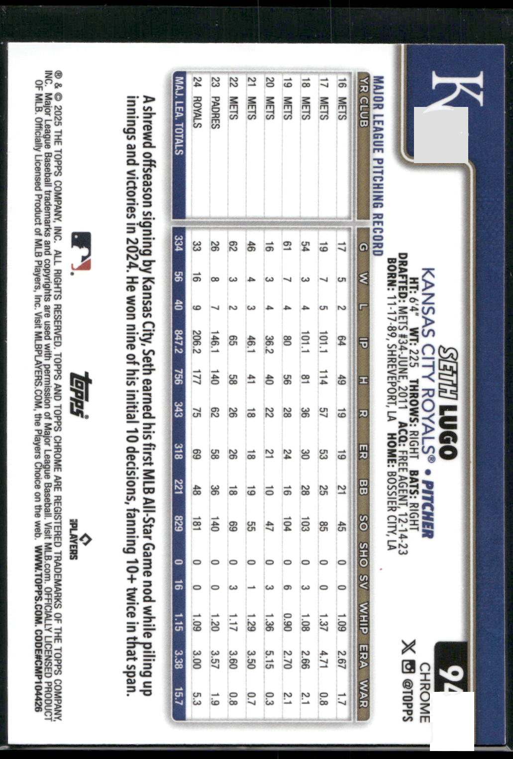 2025 Topps Chrome #94 Seth Lugo