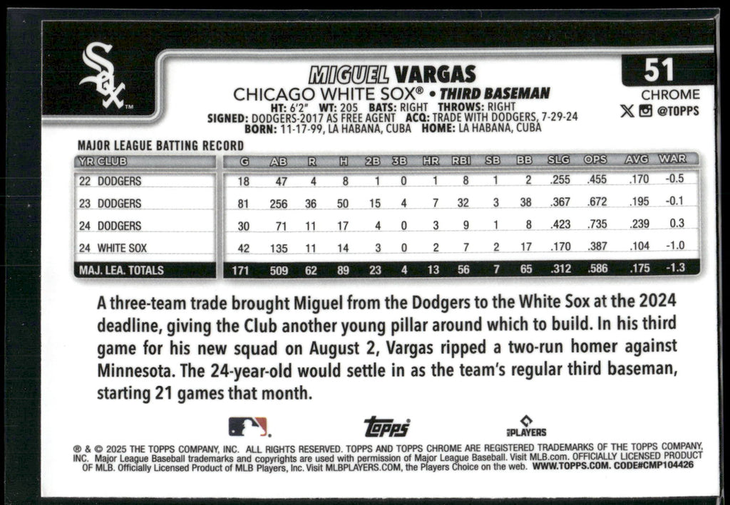 2025 Topps Chrome #51 Miguel Vargas