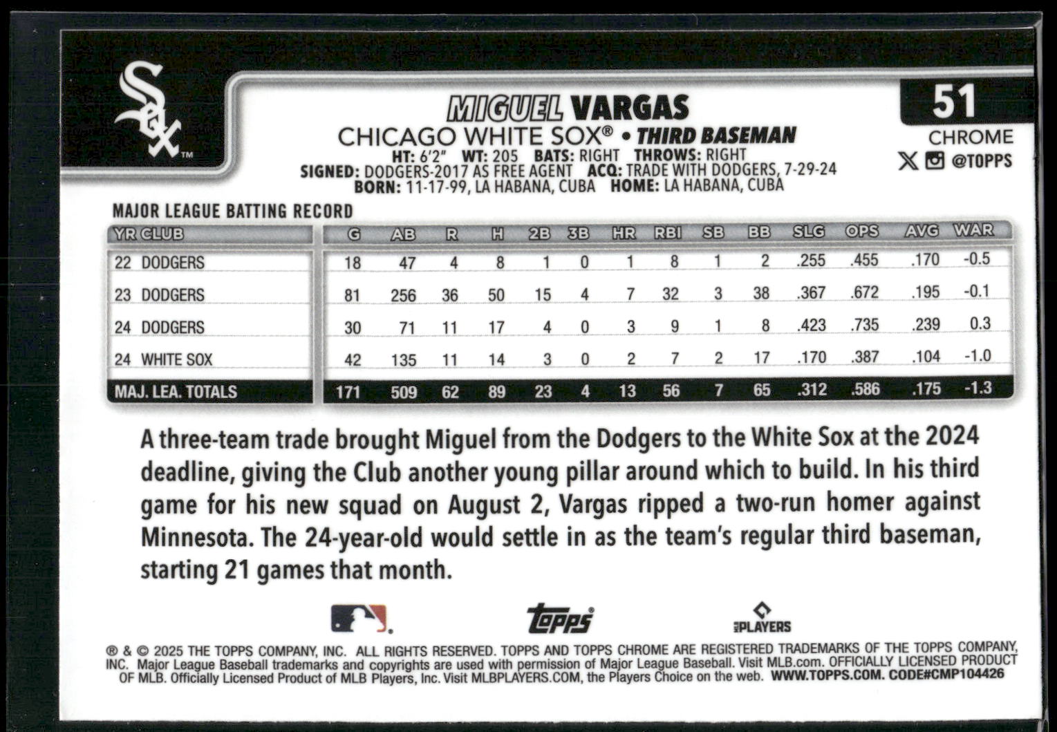 2025 Topps Chrome #51 Miguel Vargas