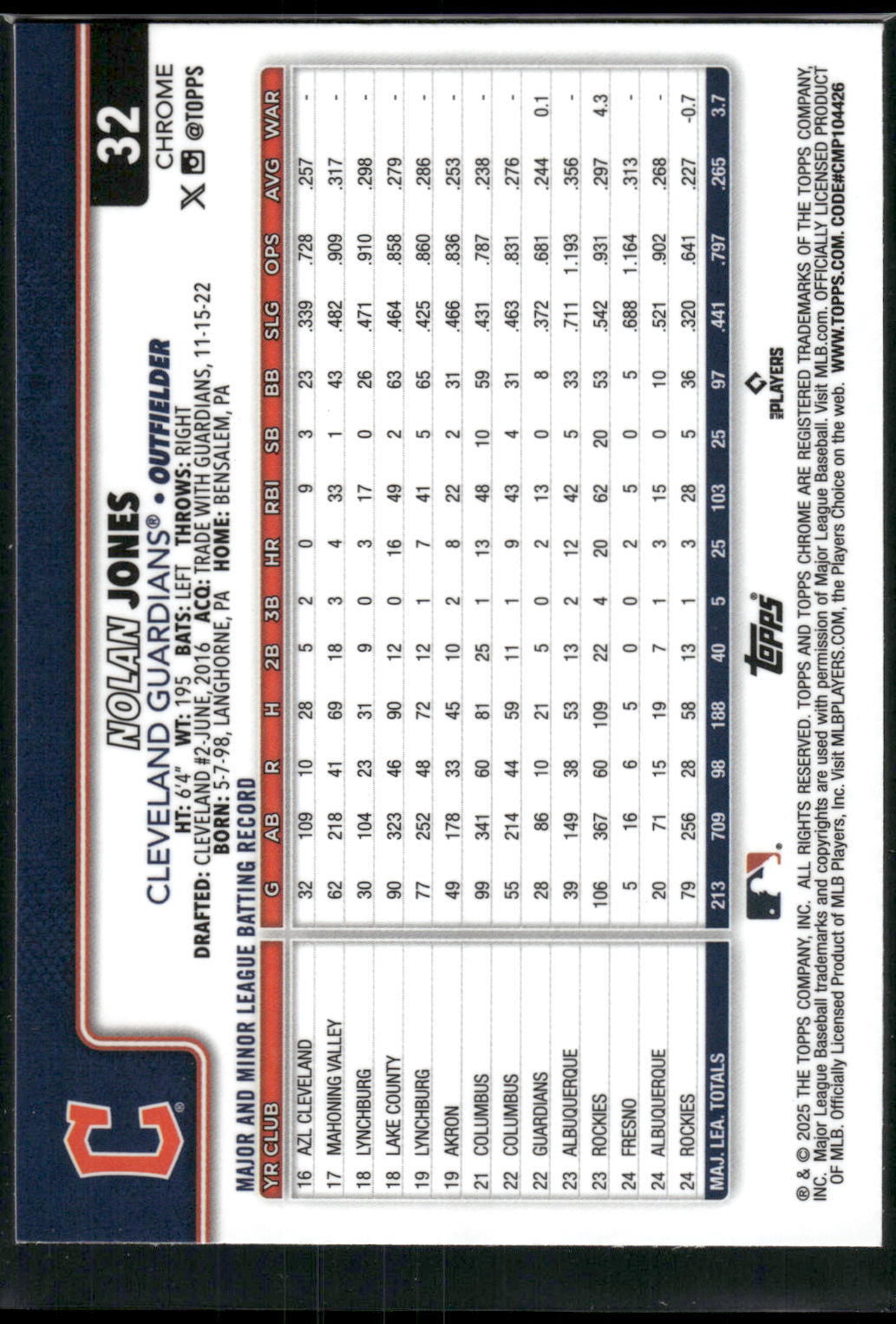 2025 Topps Chrome #32 Nolan Jones