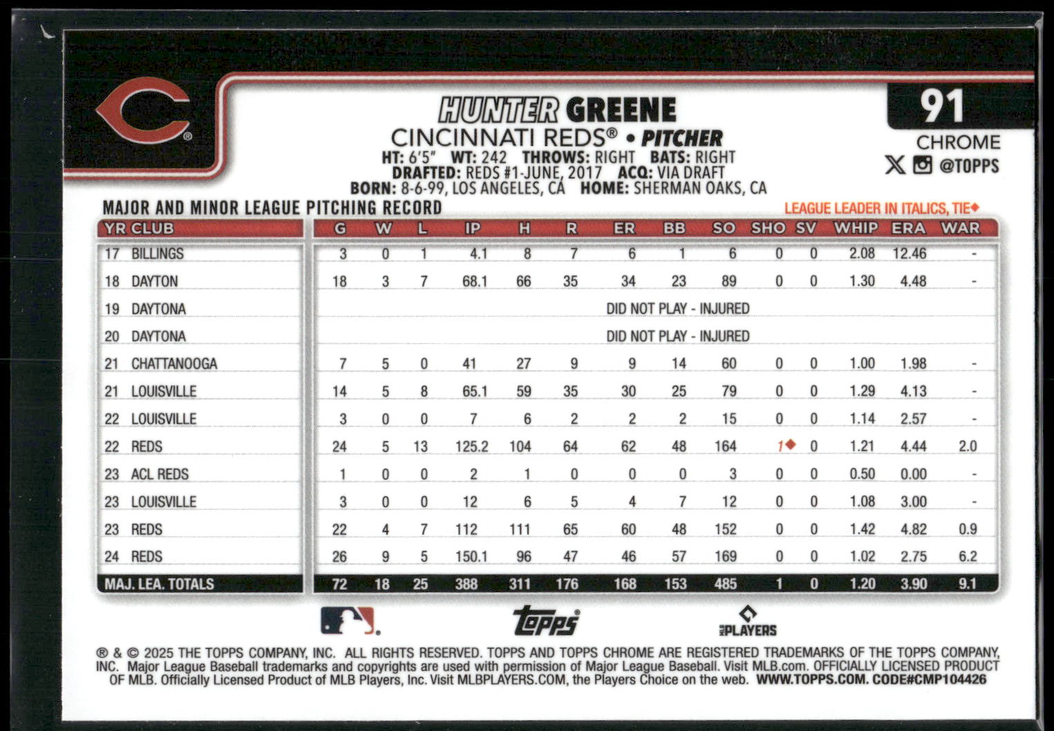 2025 Topps Chrome #91 Hunter Greene