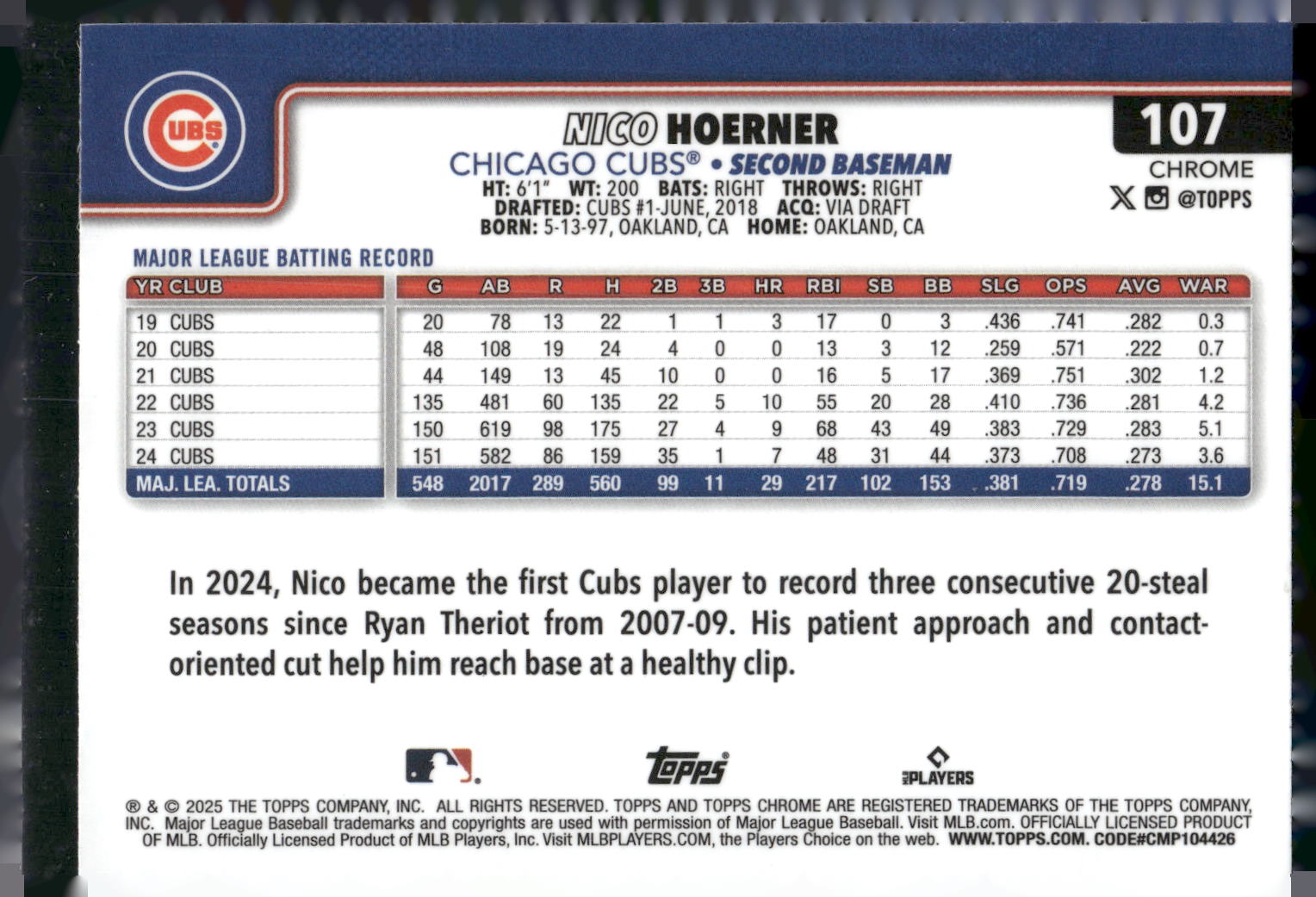 2025 Topps Chrome #107 Nico Hoerner