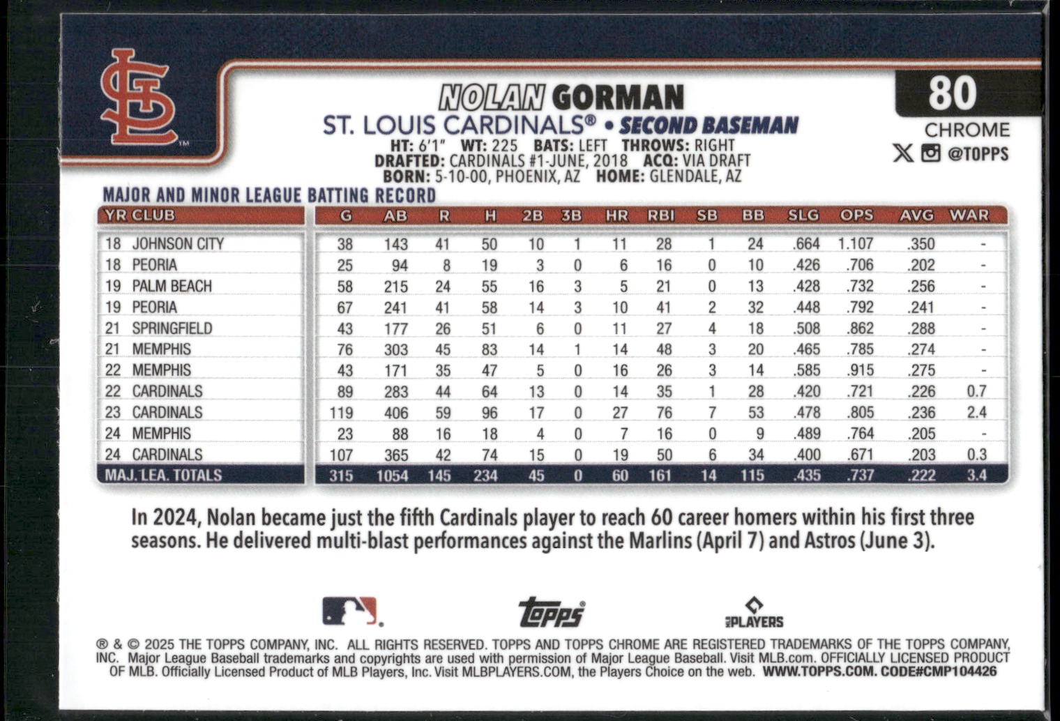 2025 Topps Chrome #80 Nolan Gorman