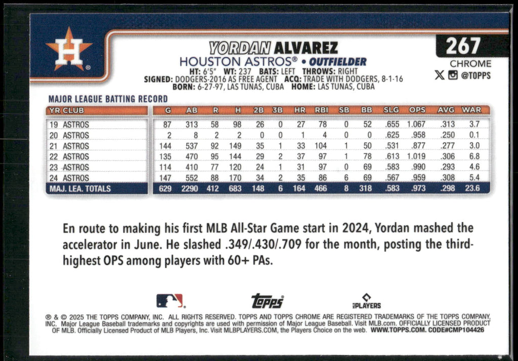 2025 Topps Chrome #267 Yordan Alvarez