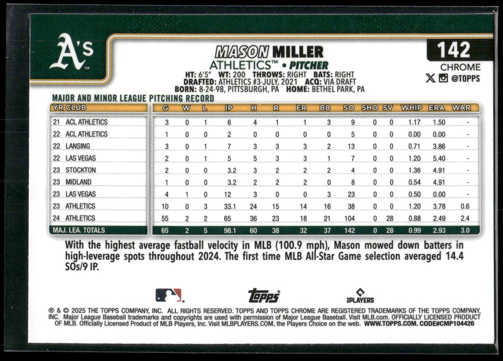 2025 Topps Chrome #142 Mason Miller