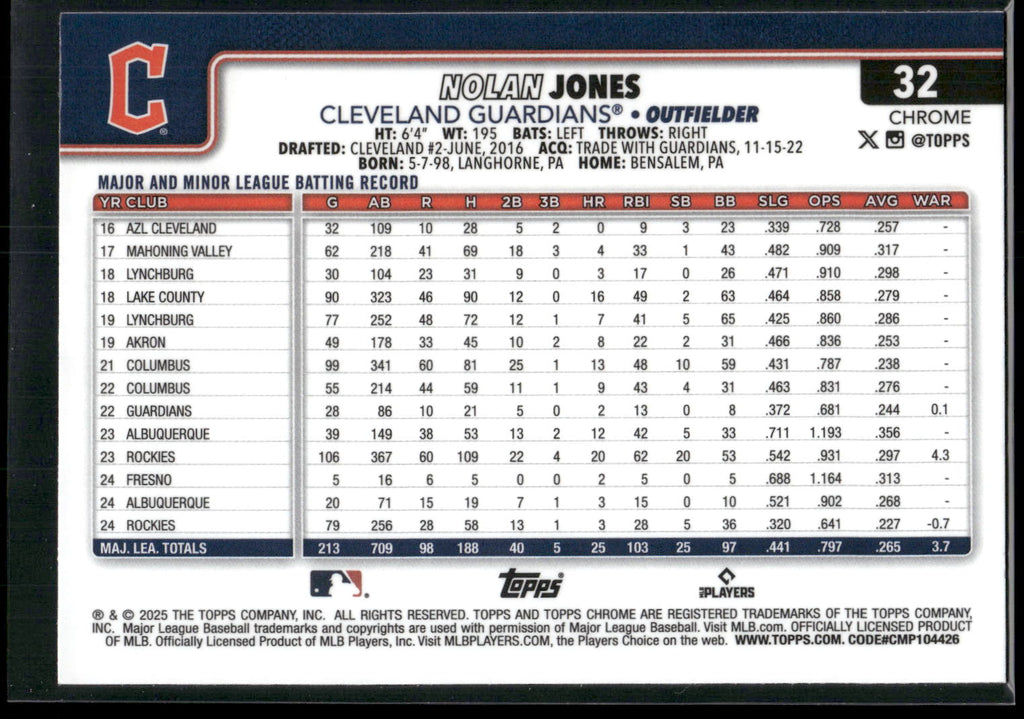 2025 Topps Chrome #32 Nolan Jones