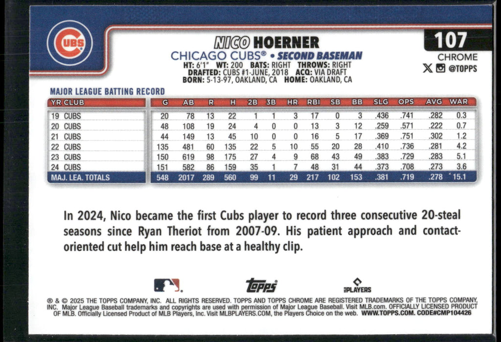 2025 Topps Chrome #107 Nico Hoerner