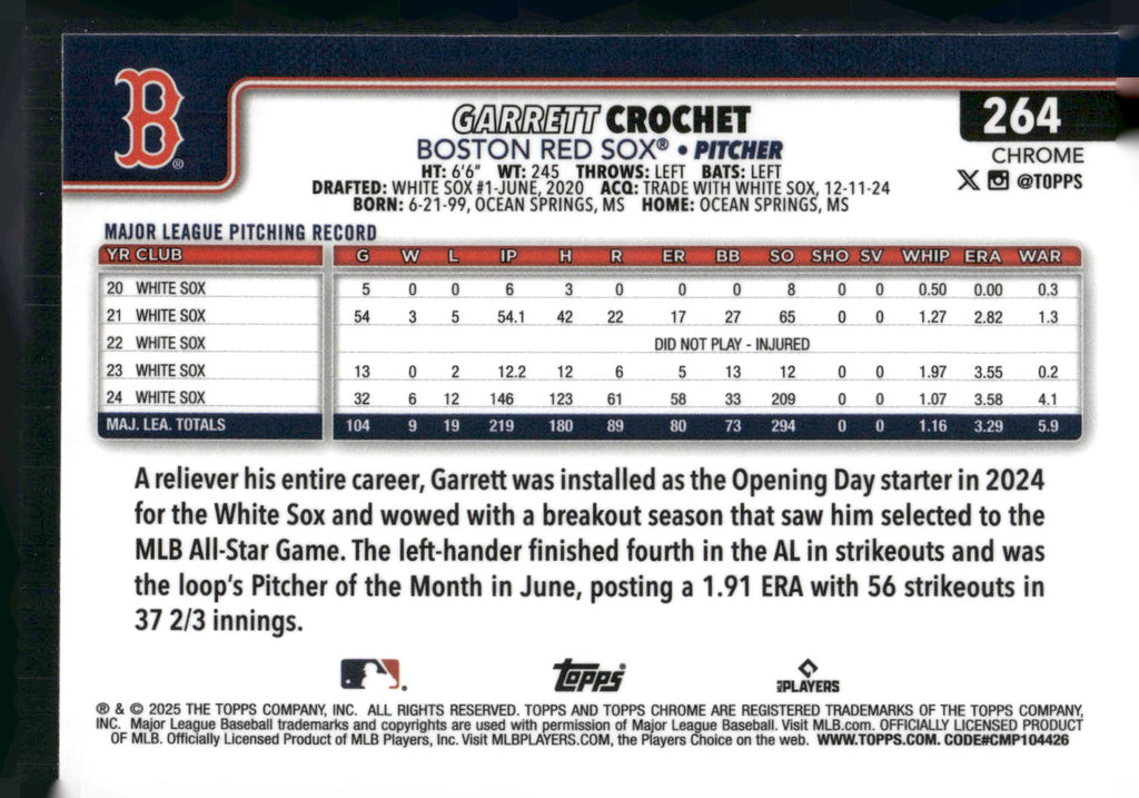 2025 Topps Chrome #264 Garrett Crochet