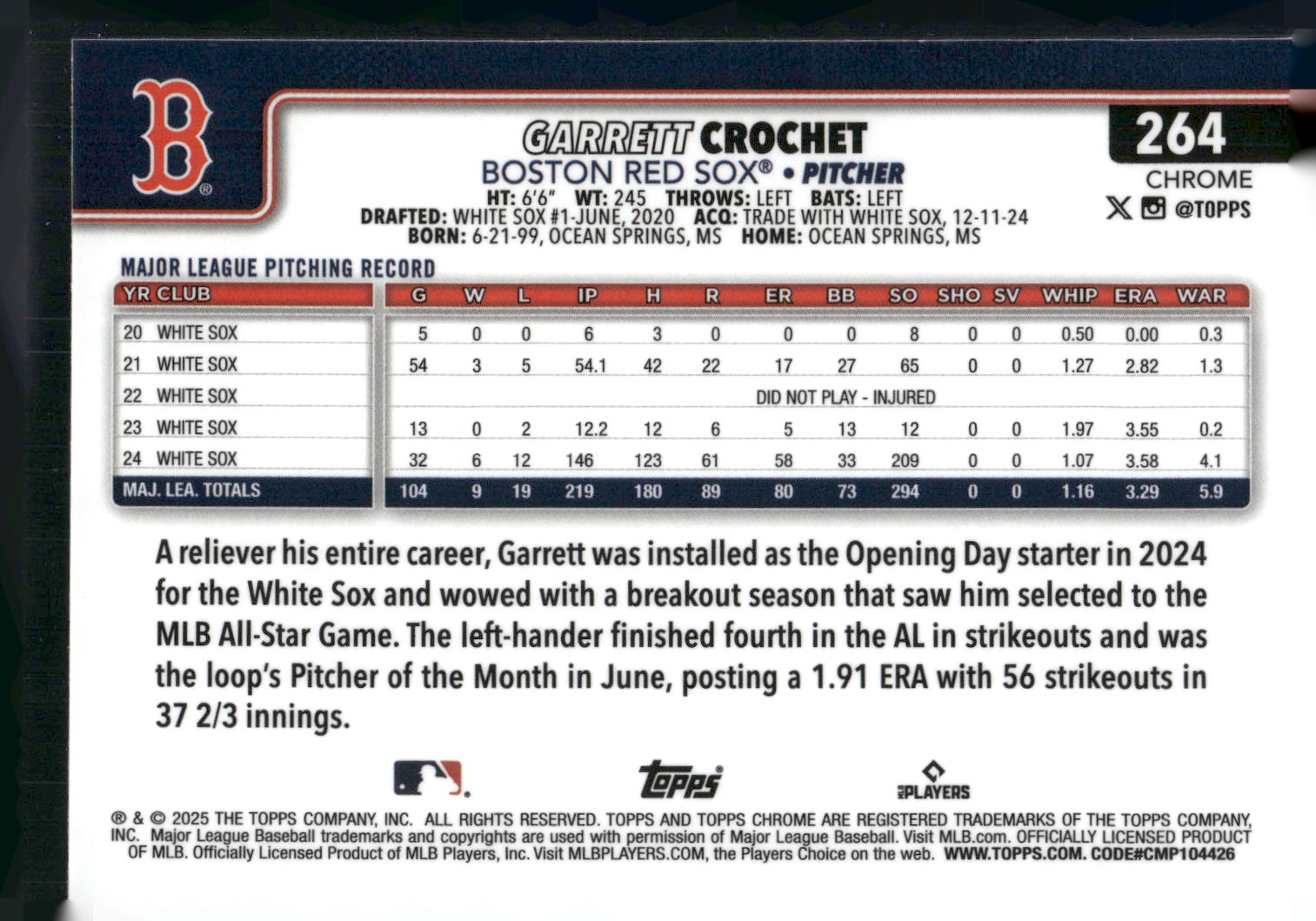 2025 Topps Chrome #264 Garrett Crochet