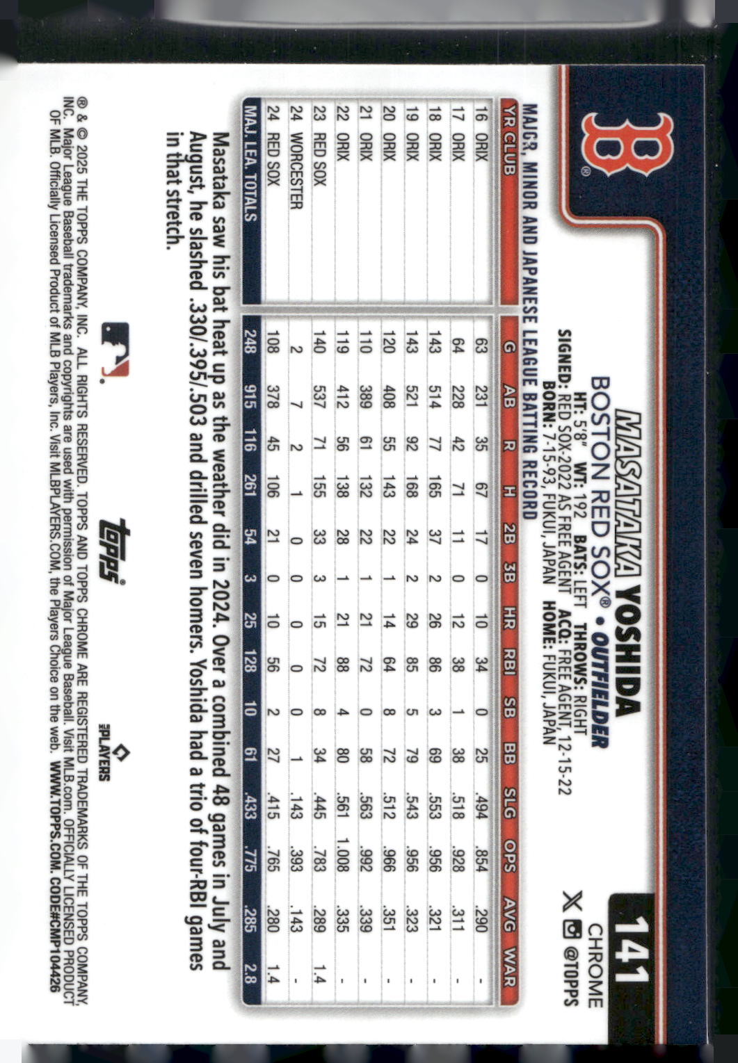 2025 Topps Chrome #141 Masataka Yoshida