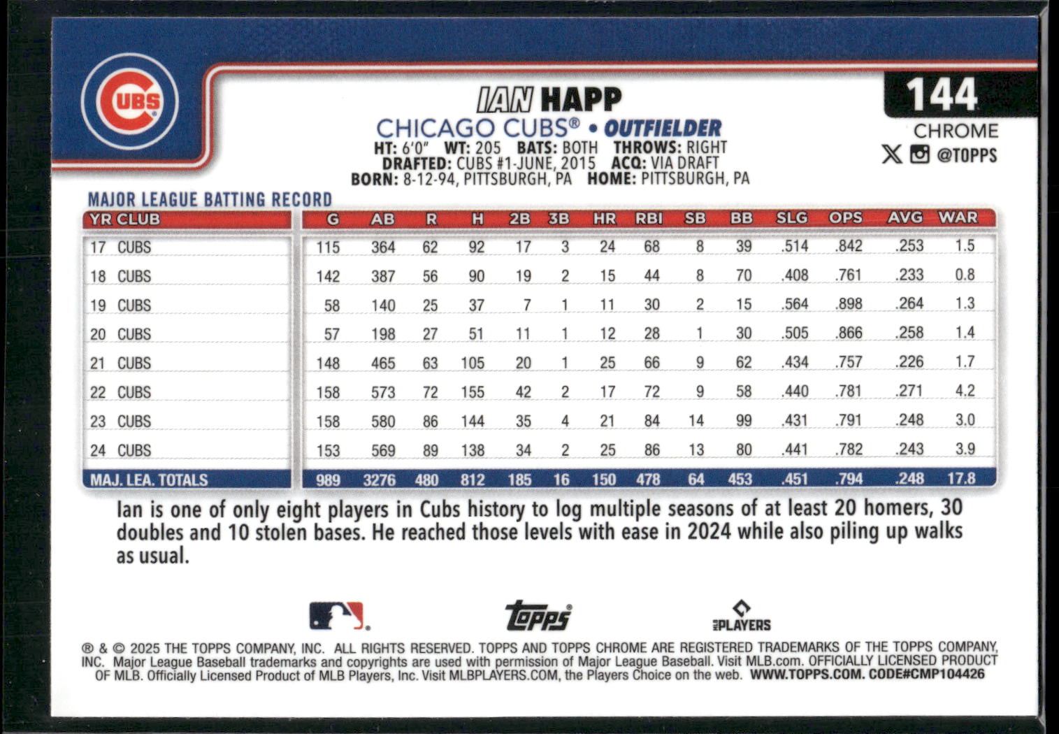 2025 Topps Chrome #144 Ian Happ