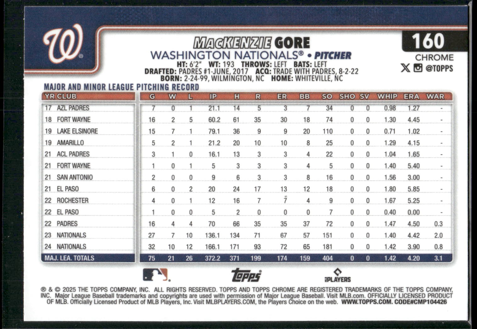 2025 Topps Chrome #160 MacKenzie Gore