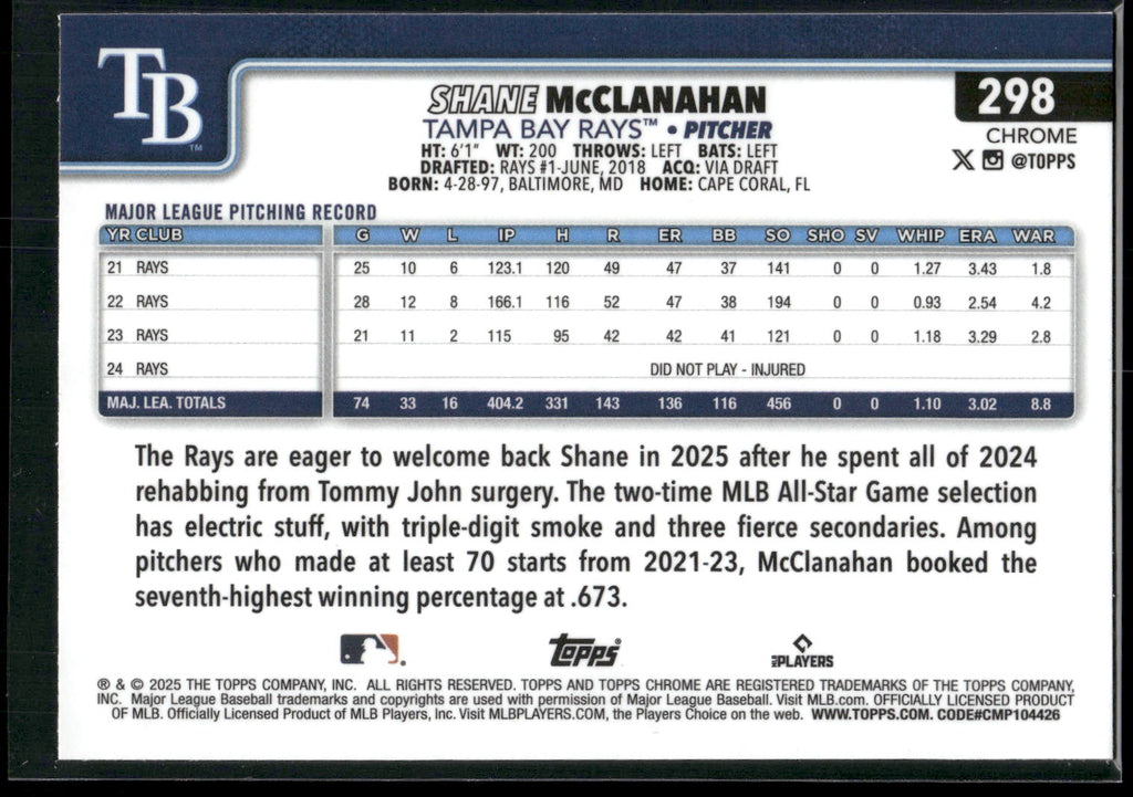 2025 Topps Chrome #298 Shane McClanahan