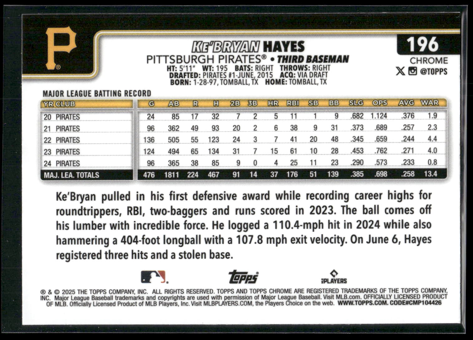 2025 Topps Chrome #196 Ke’Bryan Hayes