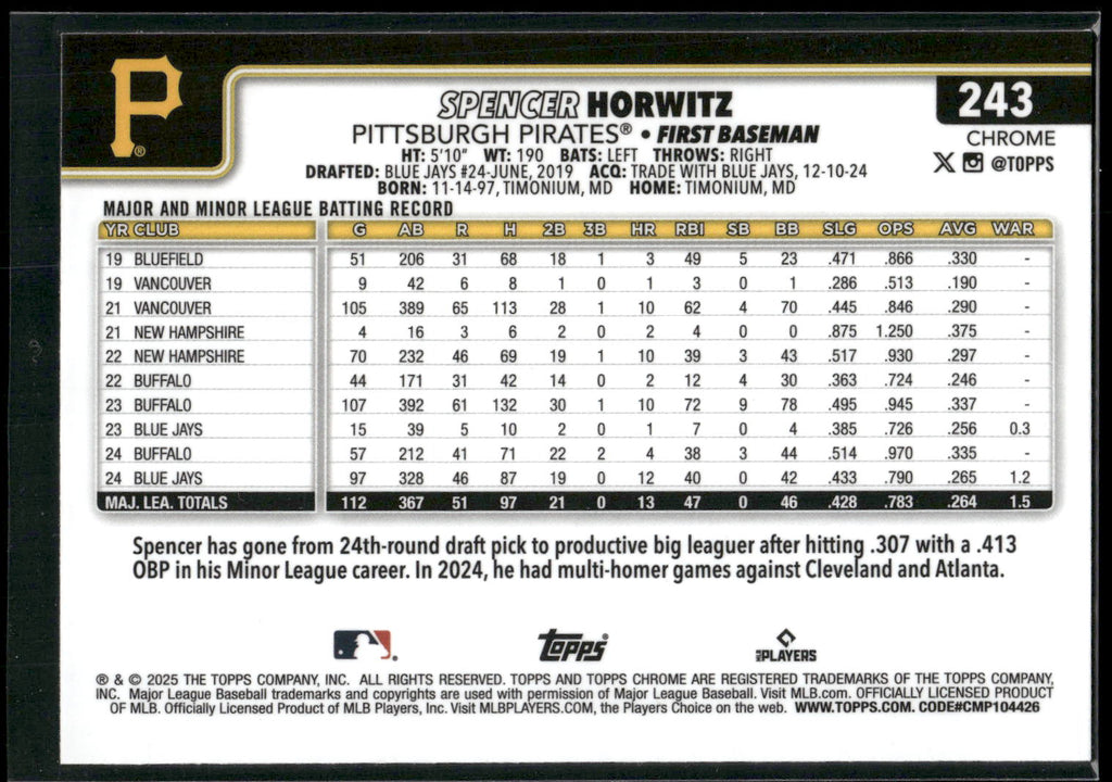 2025 Topps Chrome #243 Spencer Horwitz