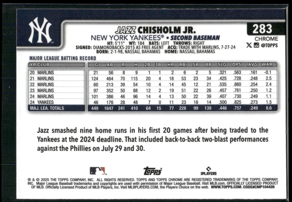 2025 Topps Chrome #283 Jazz Chisholm Jr.