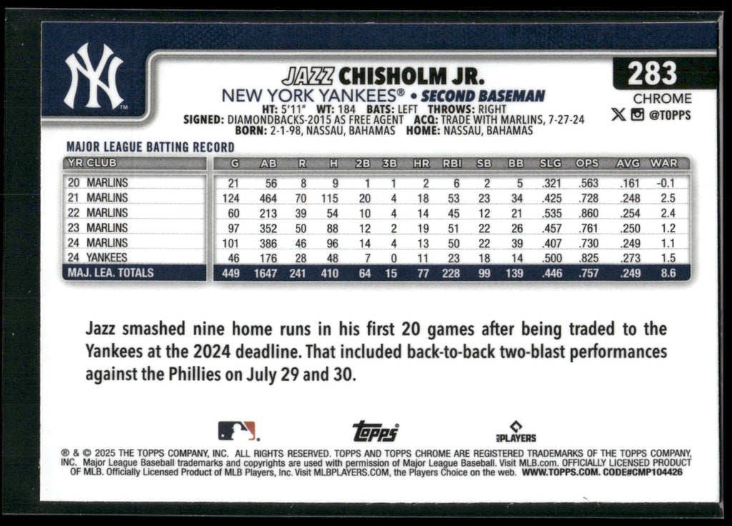 2025 Topps Chrome #283 Jazz Chisholm Jr.