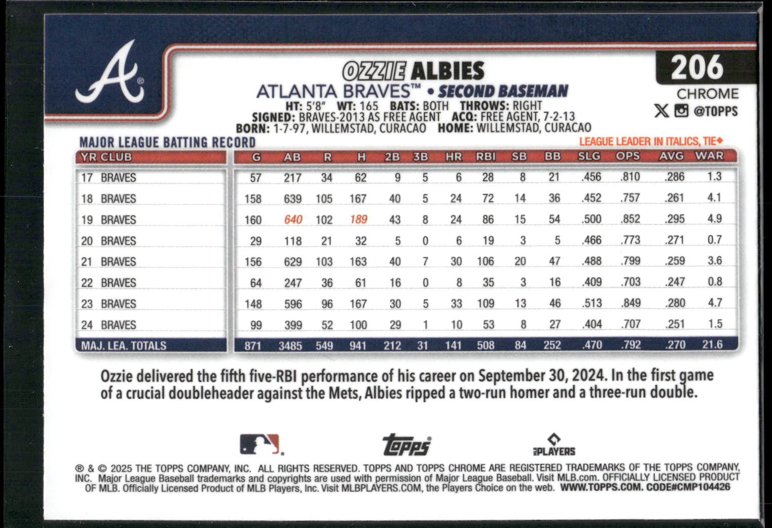 2025 Topps Chrome #206 Ozzie Albies