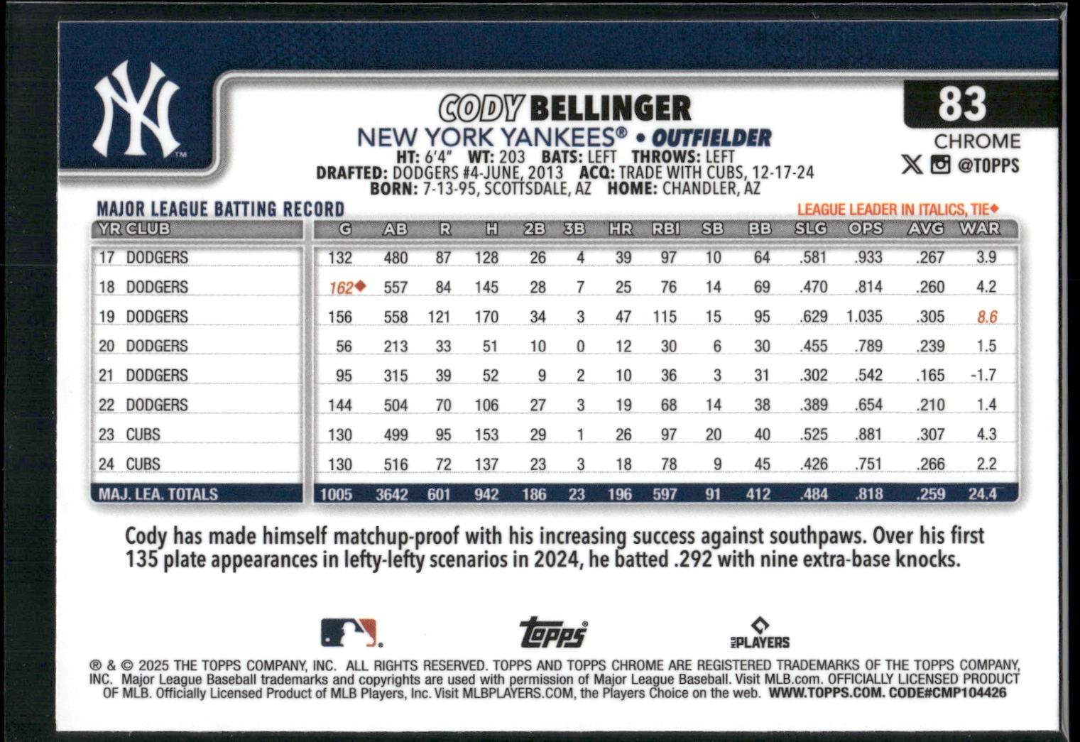 2025 Topps Chrome #83 Cody Bellinger