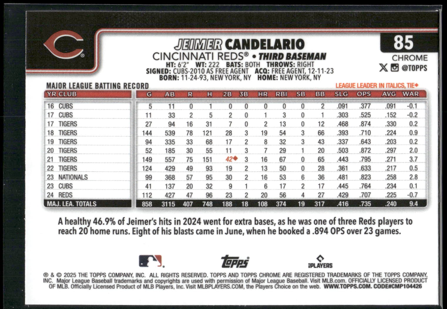 2025 Topps Chrome #85 Jeimer Candelario