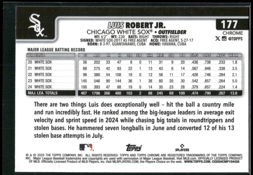 2025 Topps Chrome #177 Luis Robert Jr.