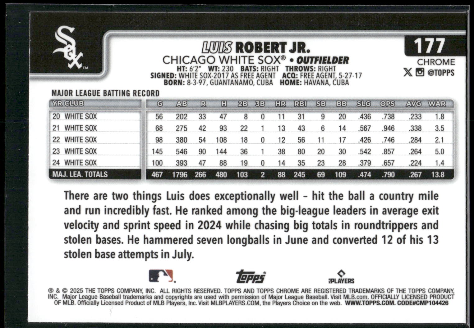 2025 Topps Chrome #177 Luis Robert Jr.