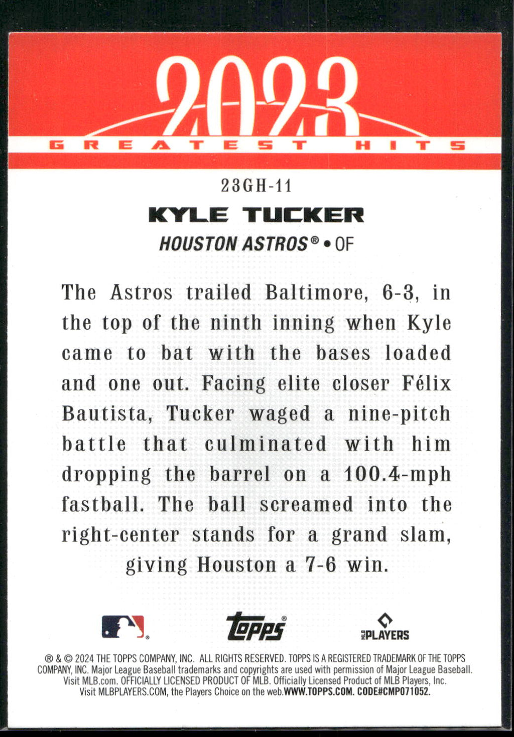 2024 Topps #23GH-11 Kyle Tucker 2023 Greatest Hits