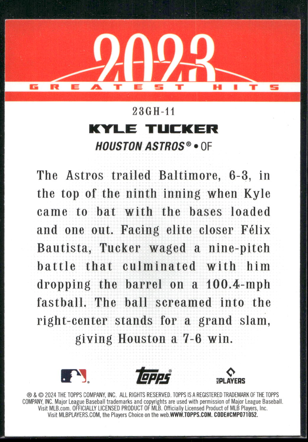 2024 Topps #23GH-11 Kyle Tucker 2023 Greatest Hits