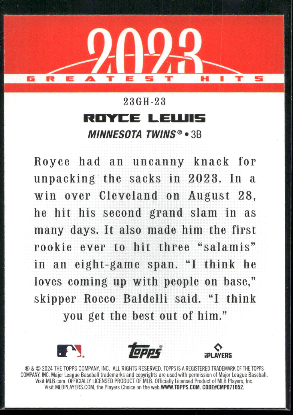 2024 Topps #23GH-23 Royce Lewis 2023 Greatest Hits