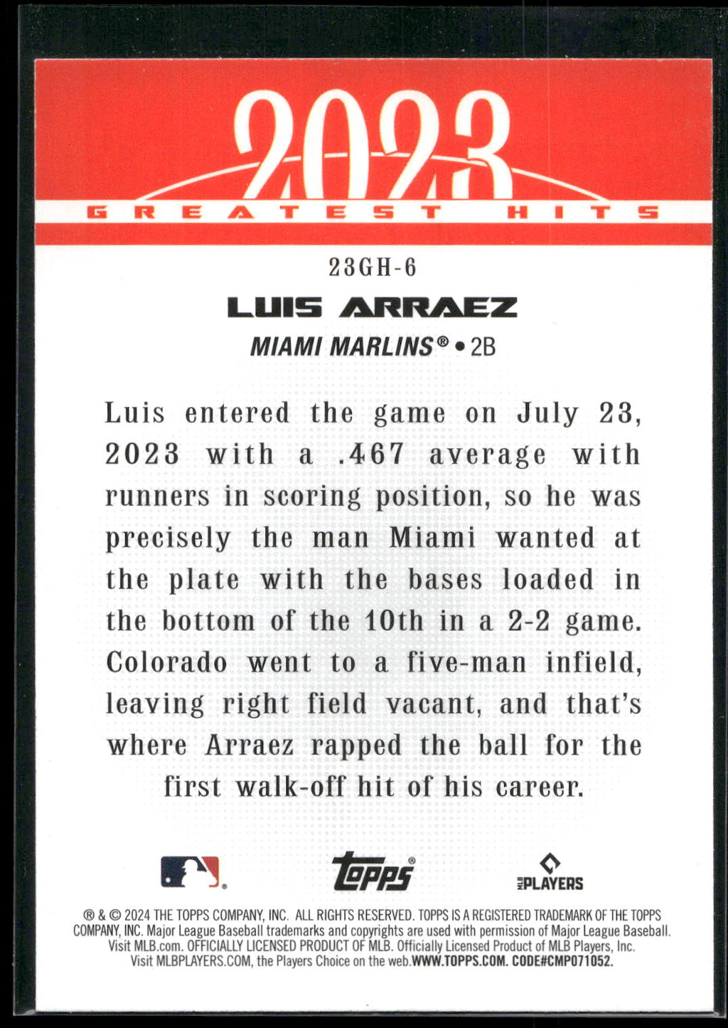 2024 Topps #23GH-6 Luis Arraez 2023 Greatest Hits