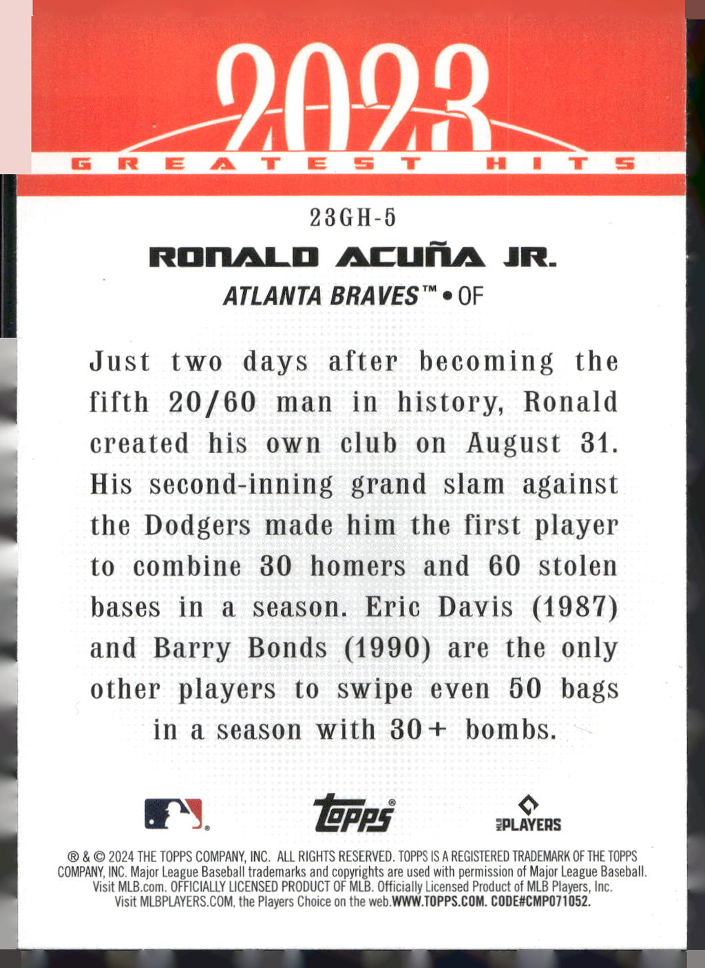 2024 Topps #23GH-5 Ronald Acuña Jr. 2023 Greatest Hits