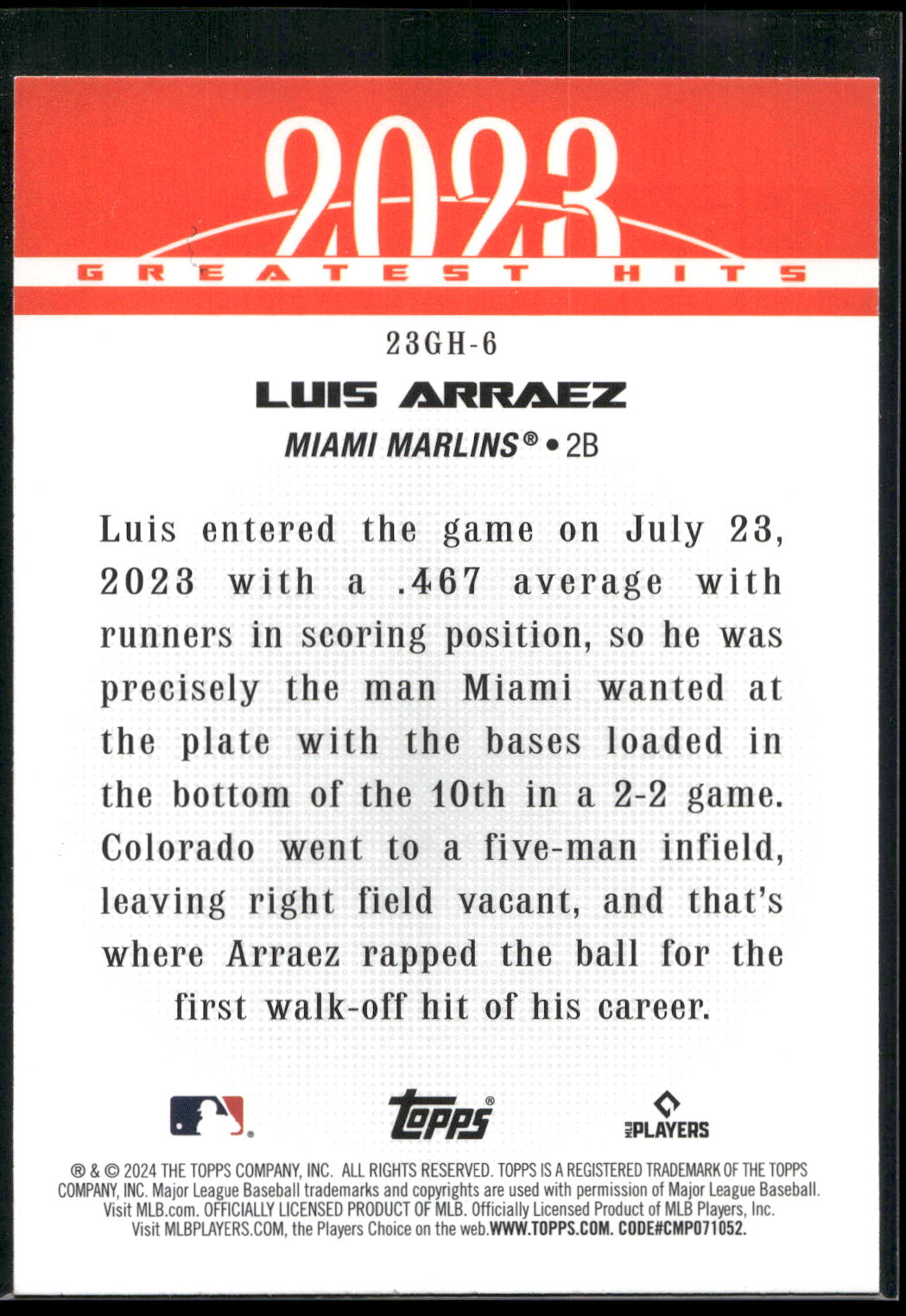 2024 Topps #23GH-6 Luis Arraez 2023 Greatest Hits