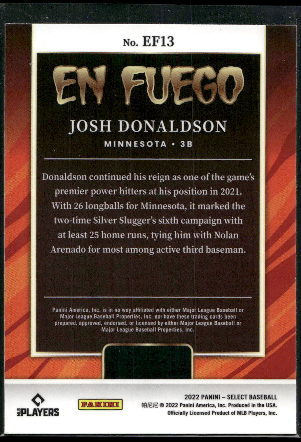 2022 Panini Select #EF13 Josh Donaldson En Fuego Holo