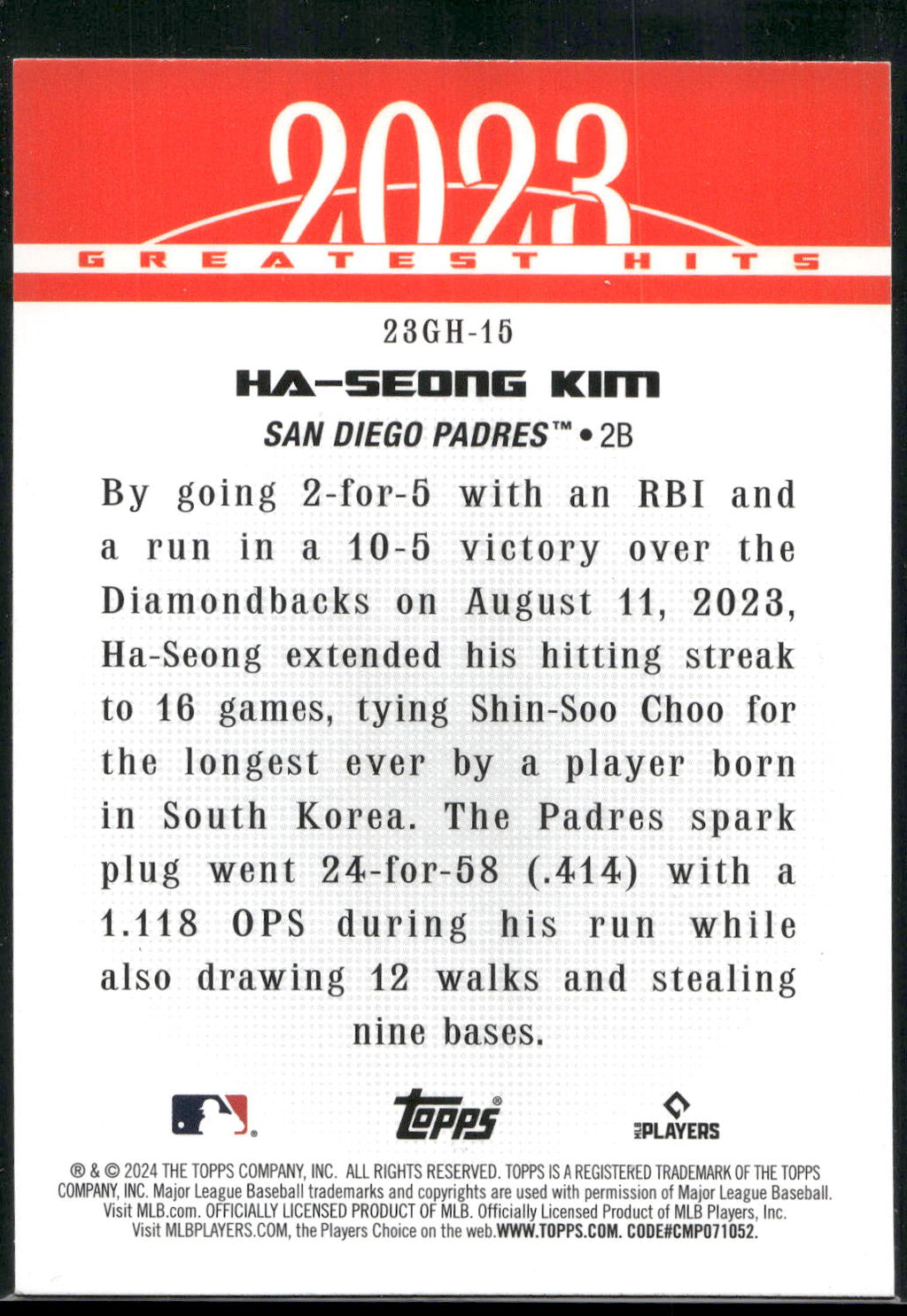 2024 Topps #23GH-15 Ha-Seong Kim 2023 Greatest Hits