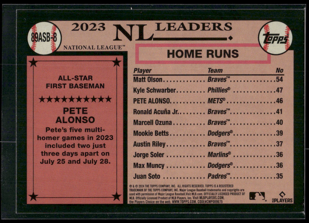 2024 Topps #89ASB-8 Pete Alonso 1989 Topps Baseball 35th Foil
