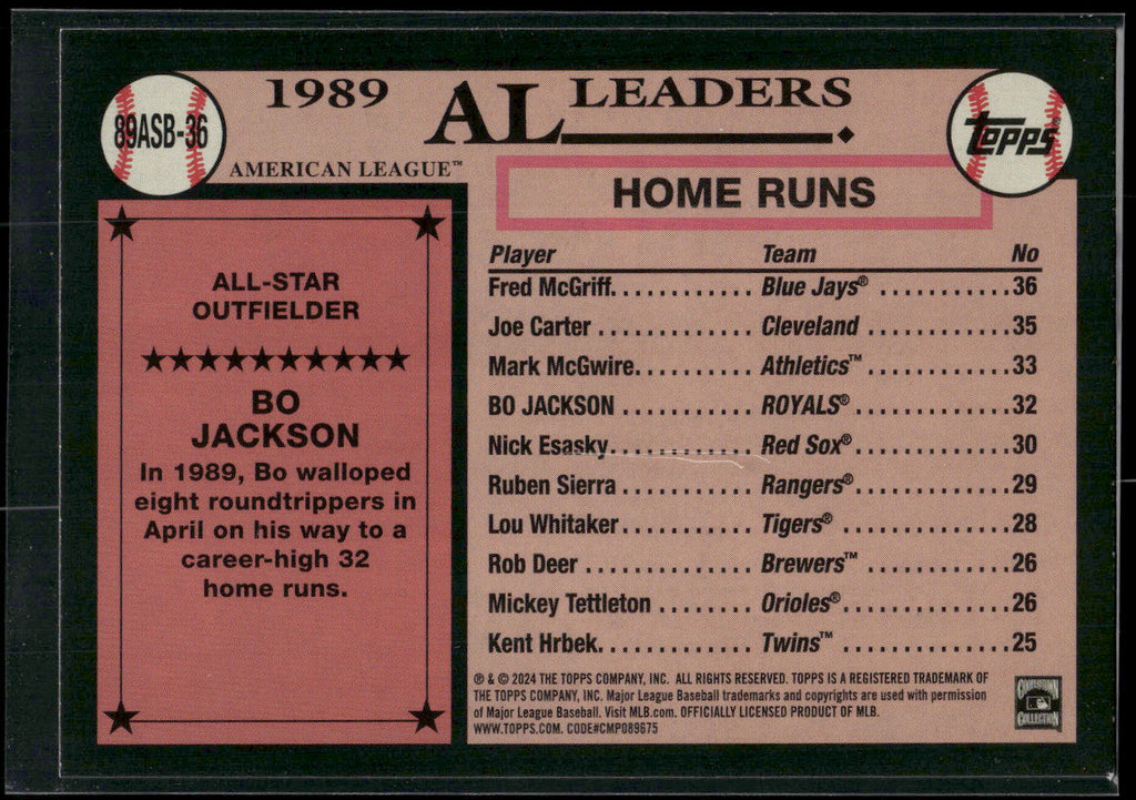 2024 Topps #89ASB-36 Bo Jackson 1989 Topps Baseball 35th Foil