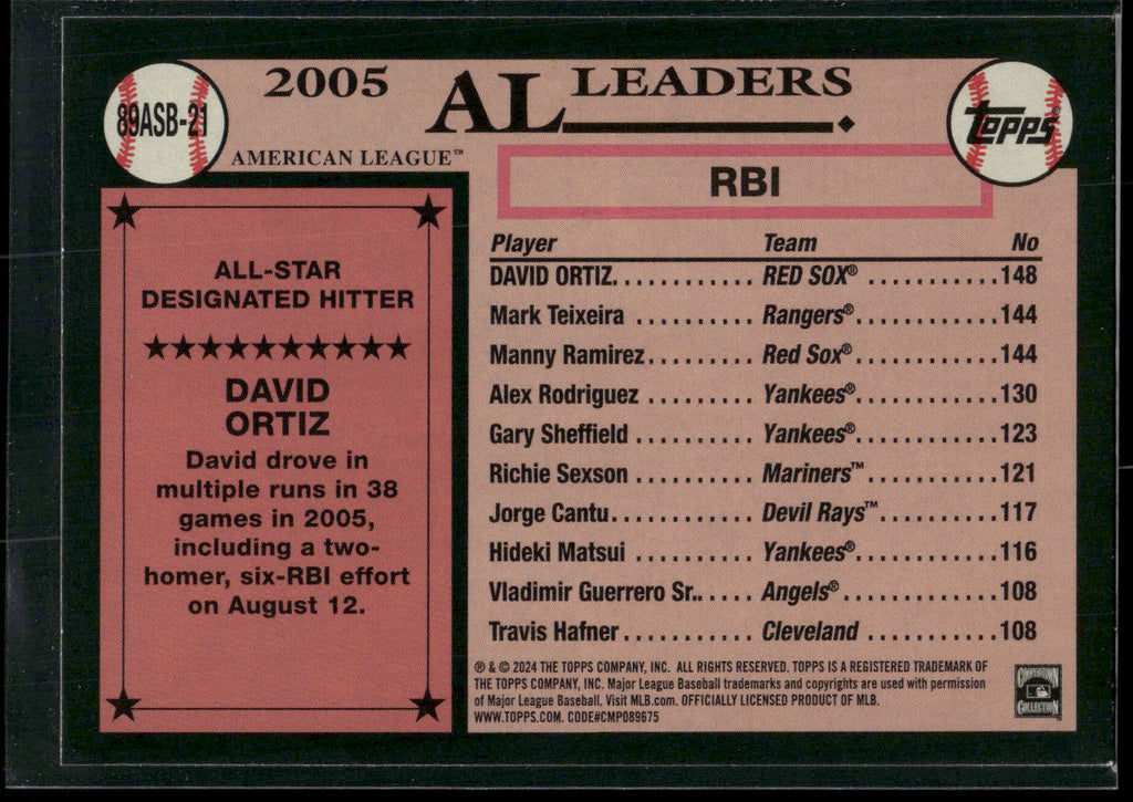 2024 Topps #89ASB-21 David Ortiz 1989 Topps Baseball 35th Foil