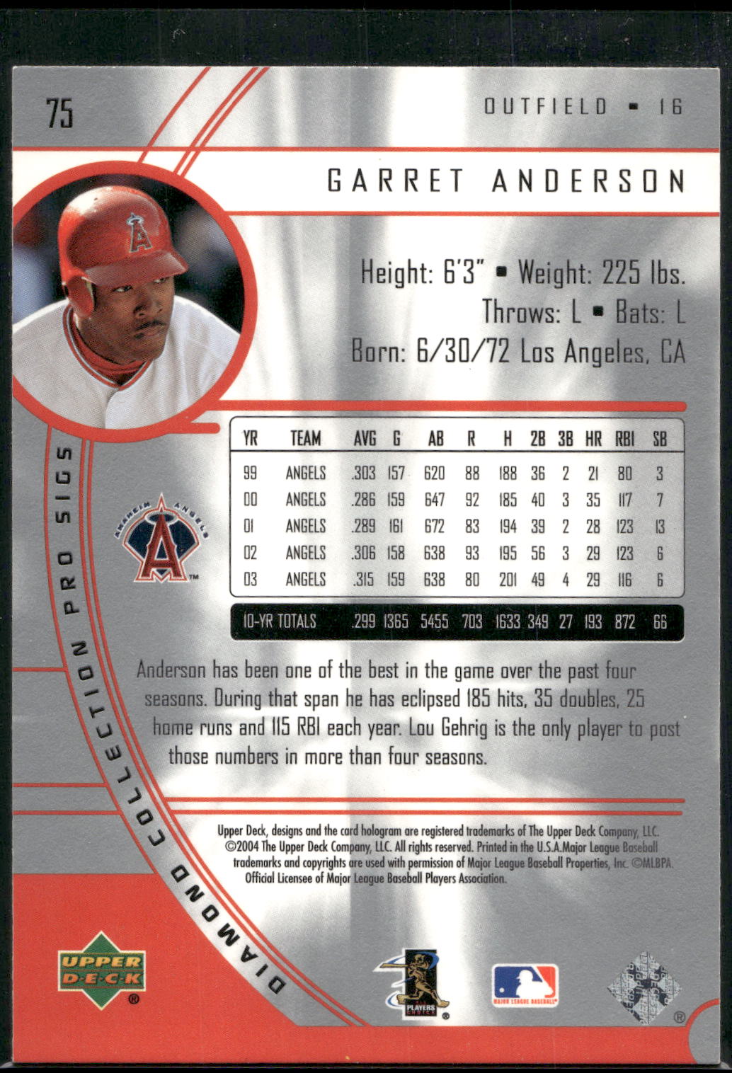 2004 Upper Deck Diamond Collection Pro Sigs #75 Garret Anderson