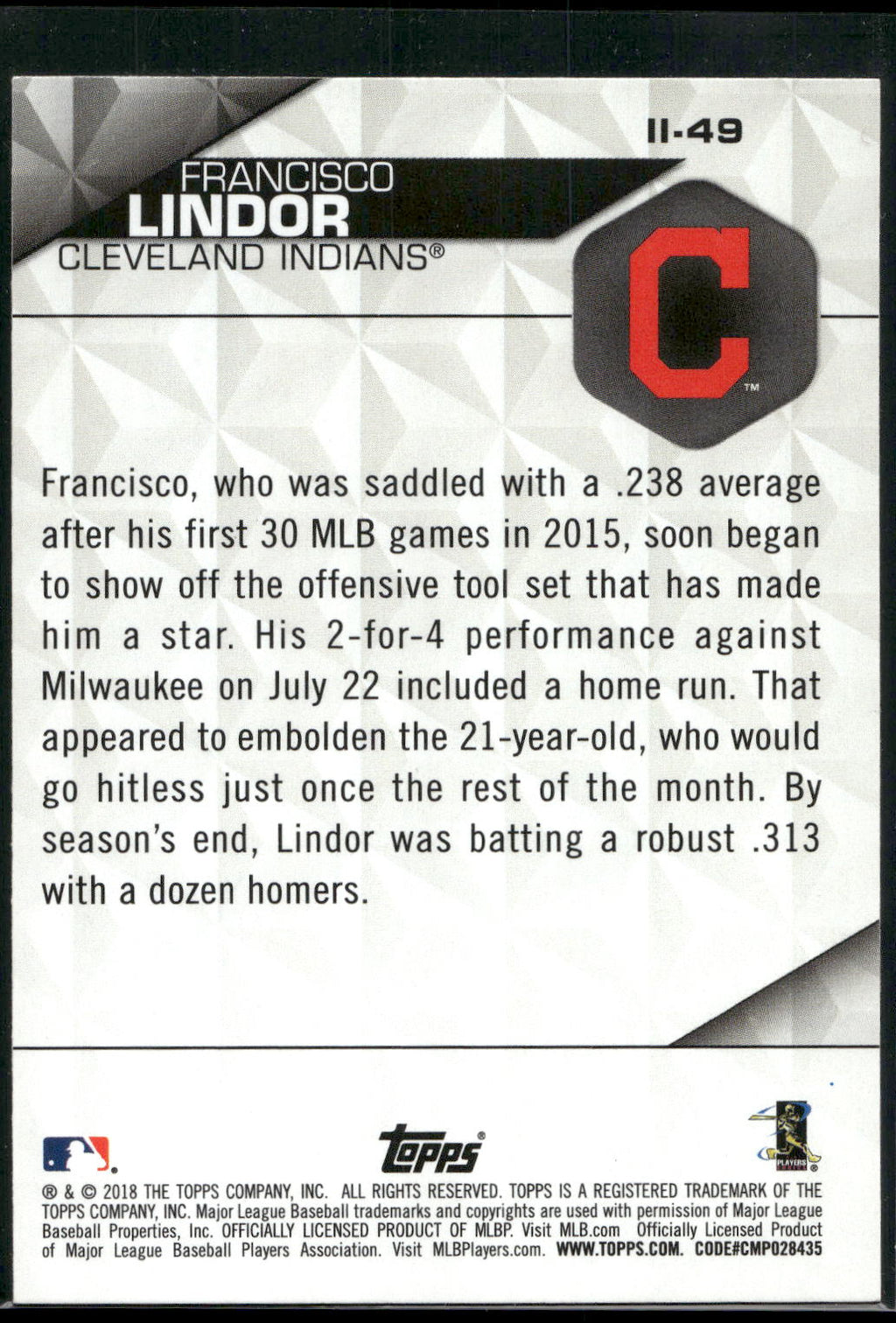2018 Topps #II-49 Francisco Lindor Instant Impact