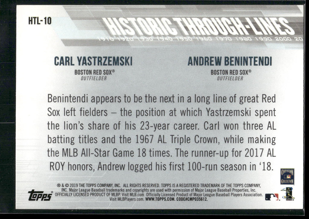 2019 Topps #HTL-10 Carl Yastrzemski / Andrew Benintendi Historic Through-Lines