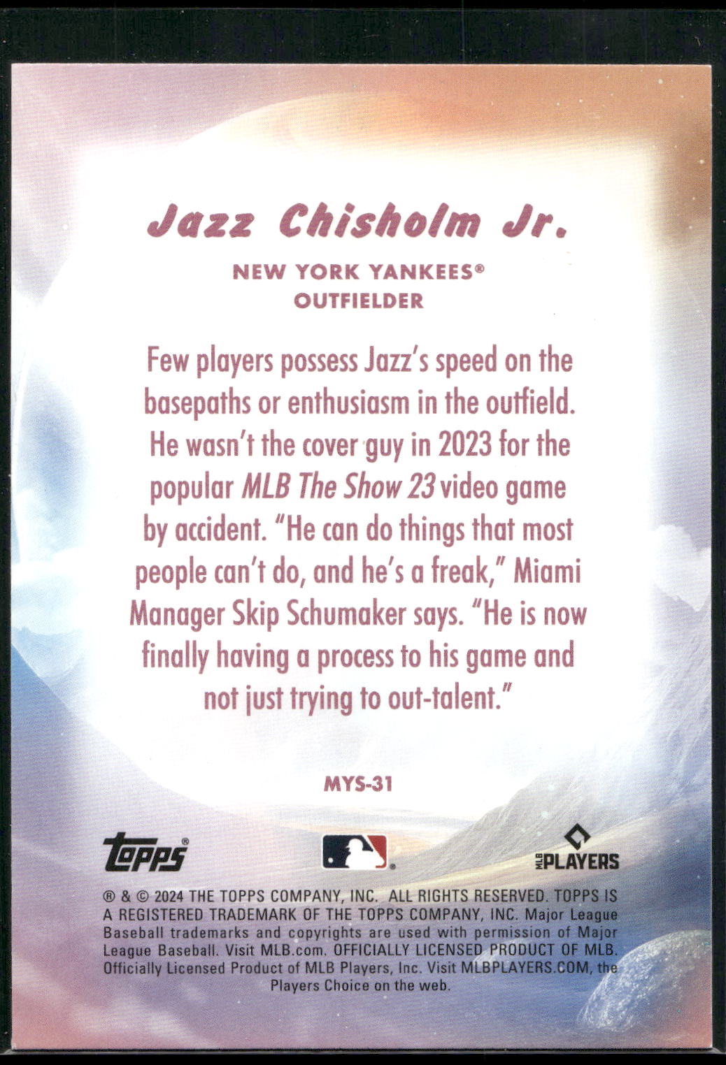 2024 Topps Update #MYS-31 Jazz Chisholm Jr. Mystical