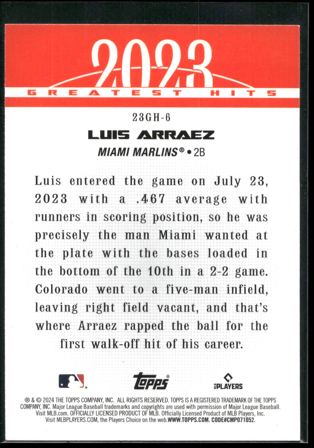 2024 Topps #23GH-6 Luis Arraez 2023 Greatest Hits