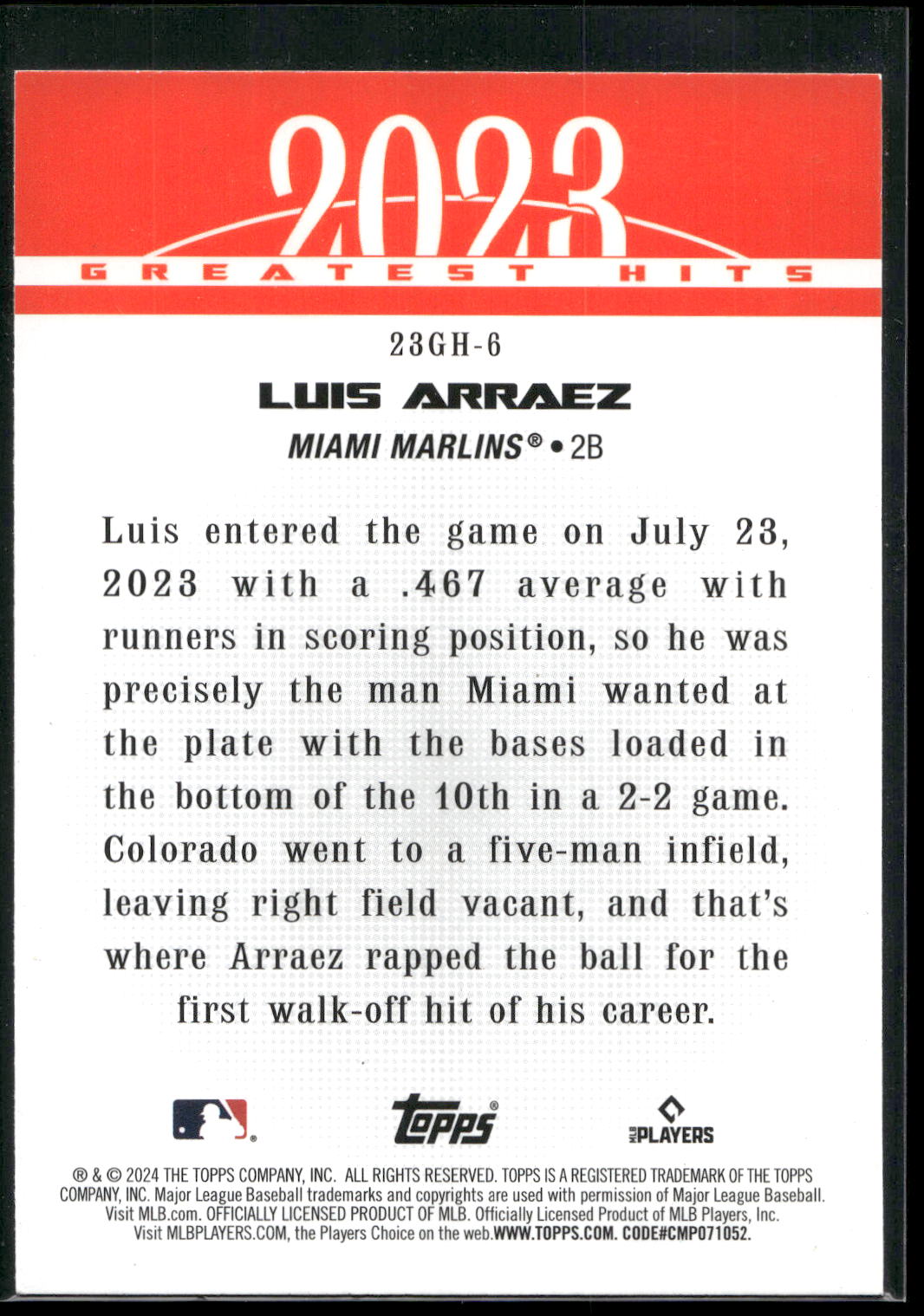 2024 Topps #23GH-6 Luis Arraez 2023 Greatest Hits