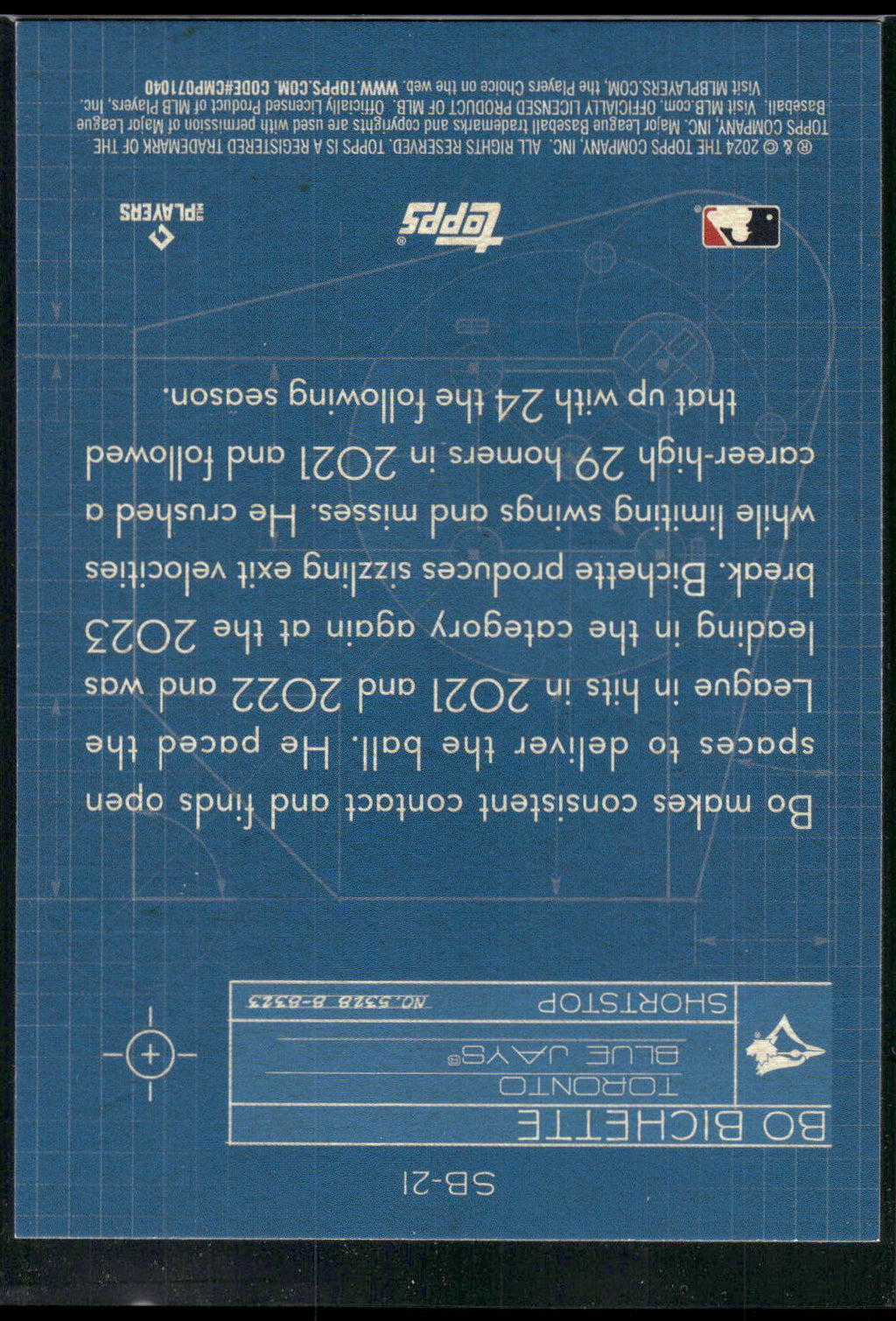 2024 Topps #SB-21 Bo Bichette Superstar Blueprint