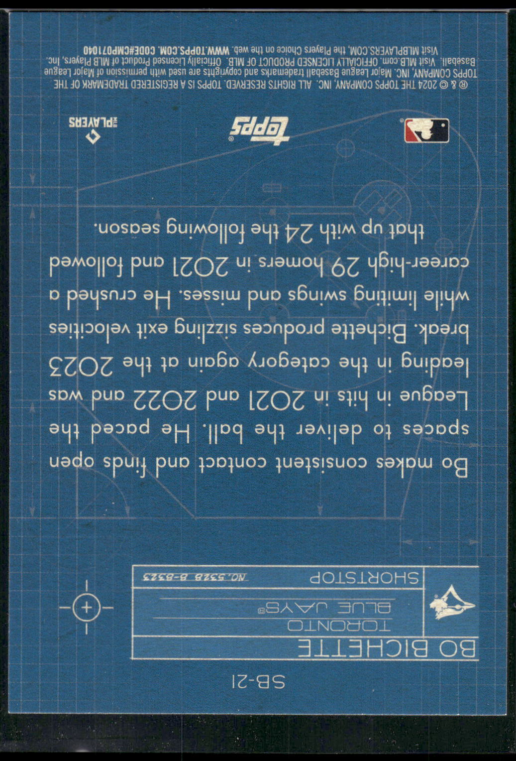 2024 Topps #SB-21 Bo Bichette Superstar Blueprint