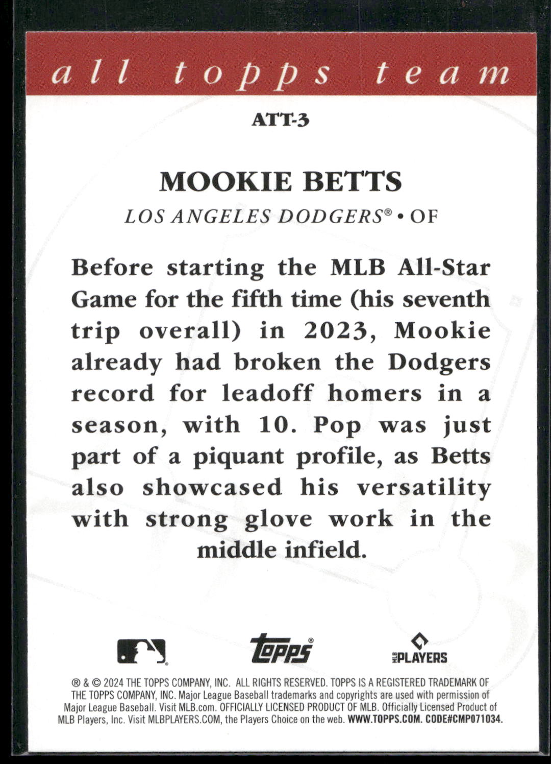 2024 Topps #ATT-3 Mookie Betts 2023 All Topps Team